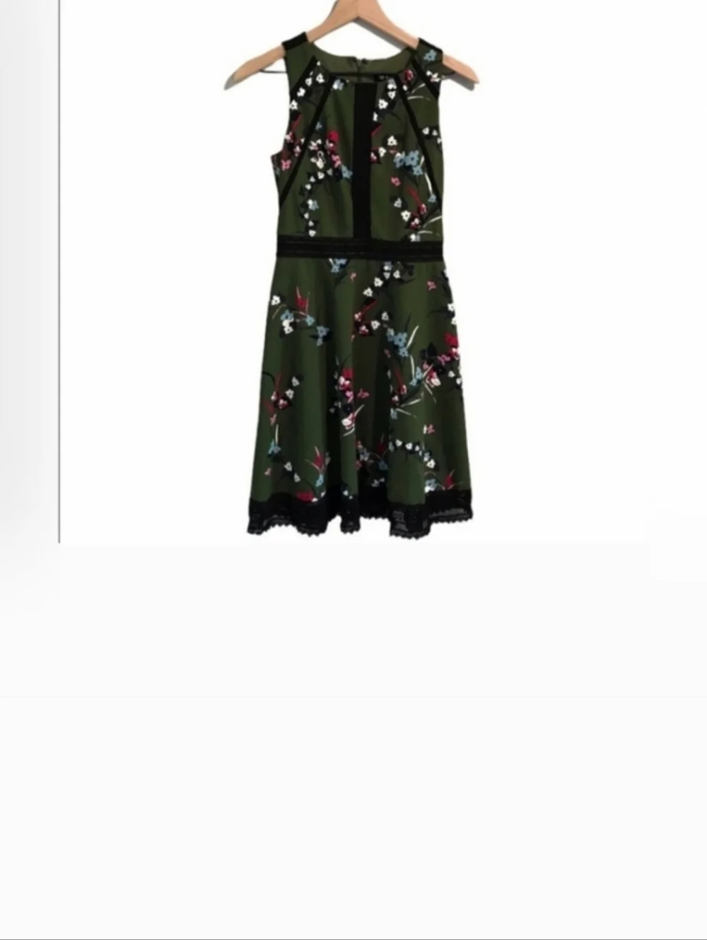 Guess Olive Green Floral Midi Dress with Black Trim - Picture 4 of 13